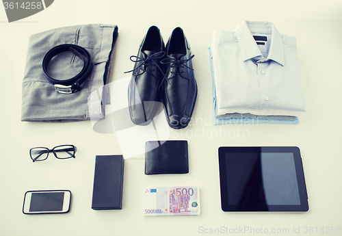 Image of close up of formal clothes and personal stuff