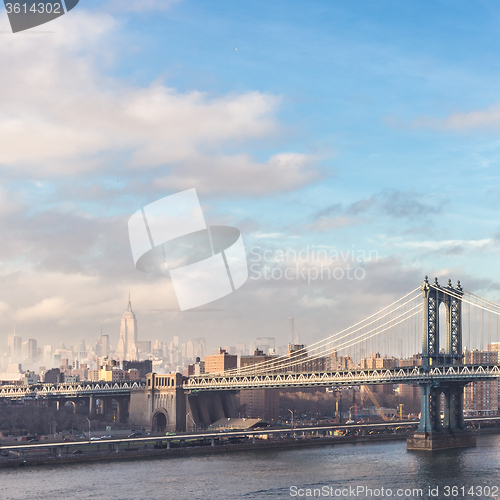 Image of Manhattan bridge at dusk, New York City.