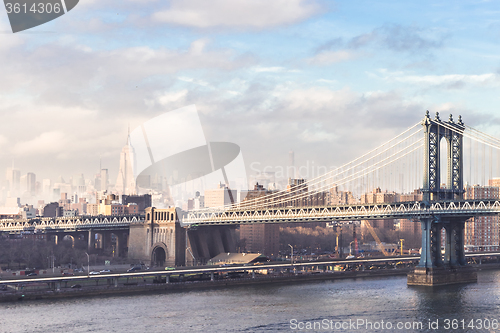 Image of Manhattan bridge at dusk, New York City.