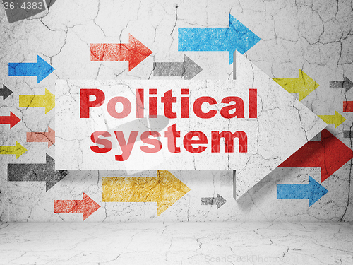 Image of Politics concept: arrow with Political System on grunge wall background