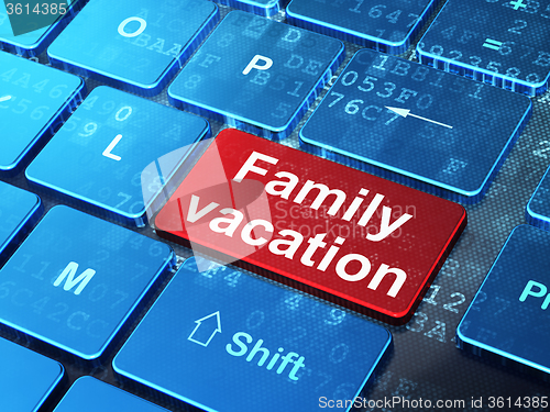 Image of Travel concept: Family Vacation on computer keyboard background