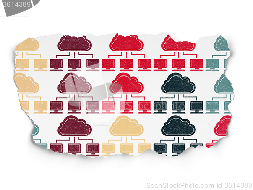 Image of Cloud technology concept: Cloud Network icons on Torn Paper background