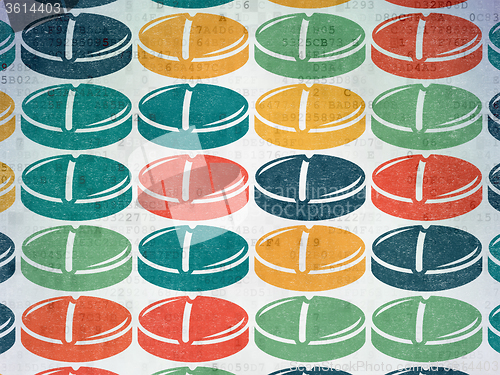Image of Medicine concept: Pill icons on Digital Paper background