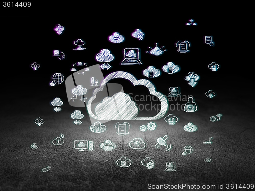 Image of Cloud computing concept: Cloud in grunge dark room