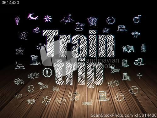 Image of Travel concept: Train Trip in grunge dark room