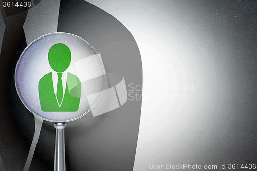 Image of News concept:  Business Man with optical glass on digital background