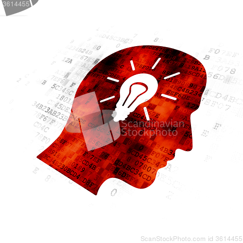 Image of Education concept: Head With Light Bulb on Digital background