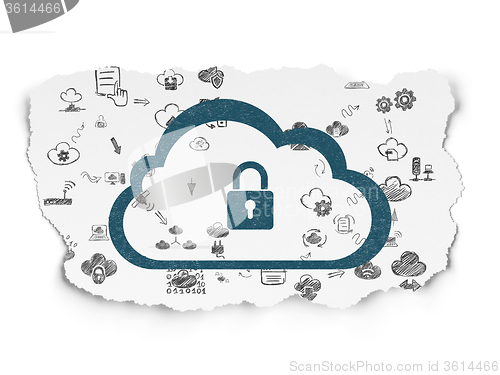 Image of Cloud networking concept: Cloud With Padlock on Torn Paper background