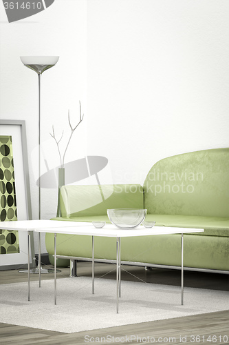 Image of green sofa in a white room