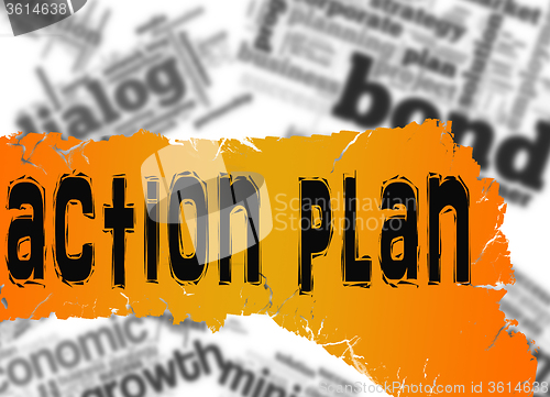 Image of Word cloud with action plan word on yellow banner