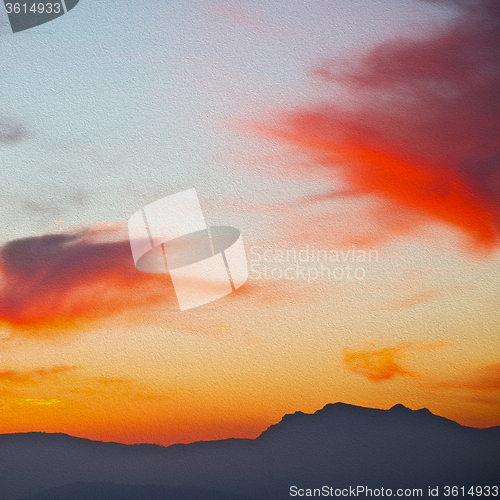 Image of mountain in morocco africa lans and red sunrise
