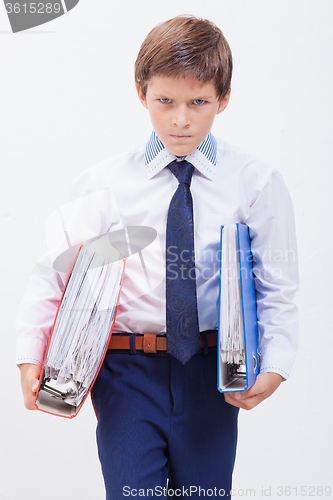 Image of The boy with folders 