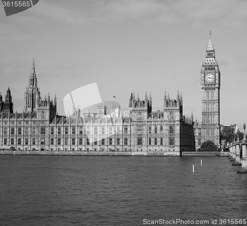 Image of Black and white Houses of Parliament in London