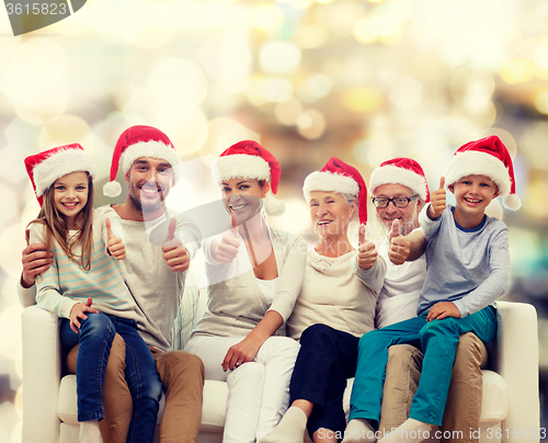 Image of happy family sitting on couch