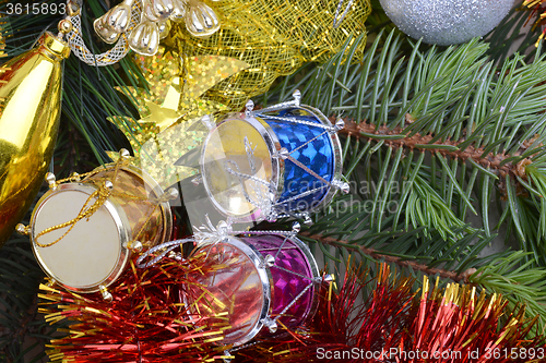 Image of Closeup on colourful Christmas decorations