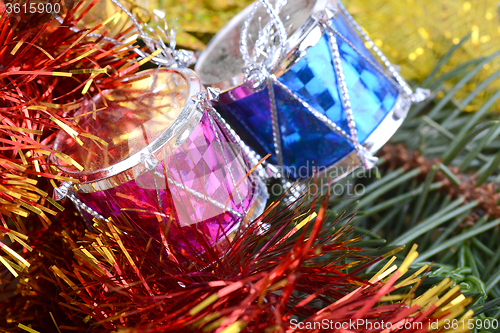 Image of Closeup on colourful Christmas decorations