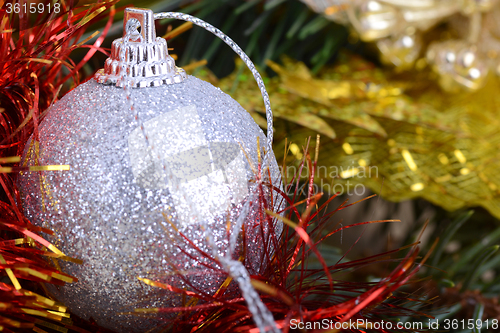 Image of Merry Christmas and Happy New Year. New year decoration. New year balls