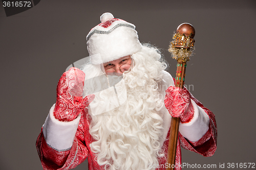 Image of happy Santa Claus looking at camera