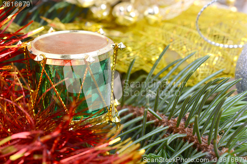 Image of Closeup on colourful Christmas decorations