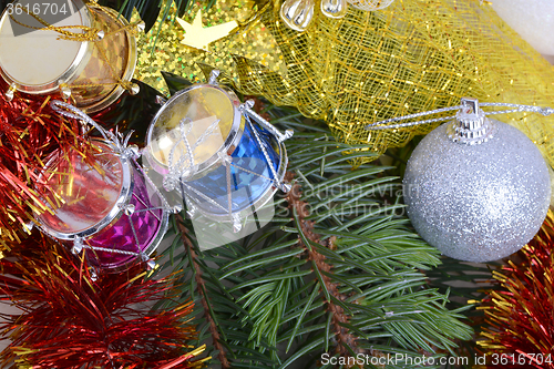 Image of Closeup on colourful Christmas decorations