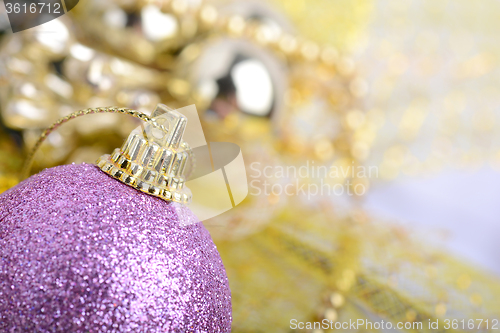 Image of Christmas background with baubles and beauty bokeh, new year concept, close up