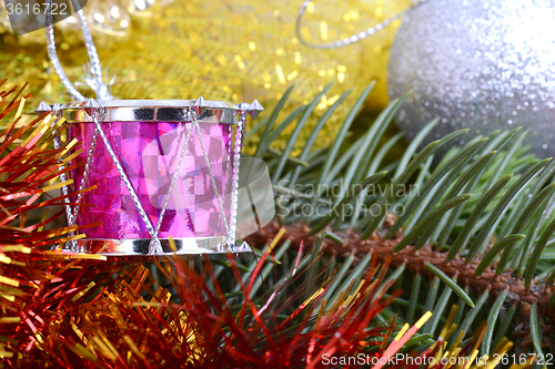Image of Closeup on colourful Christmas decorations