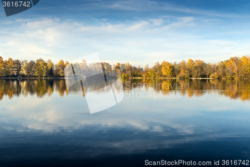 Image of lake at evening in autumn