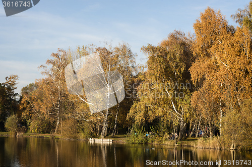 Image of lake at evening in autumn