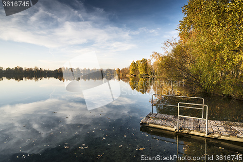 Image of lake at evening in autumn