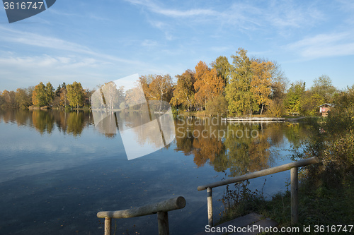 Image of lake at evening in autumn