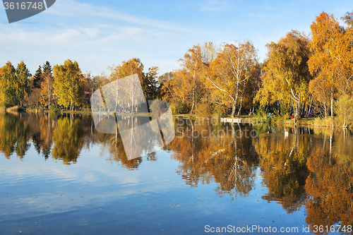 Image of lake at evening in autumn