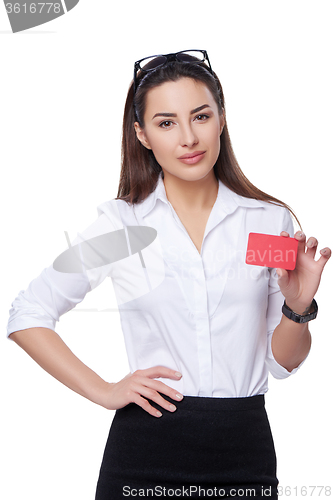 Image of Business woman holding credit card