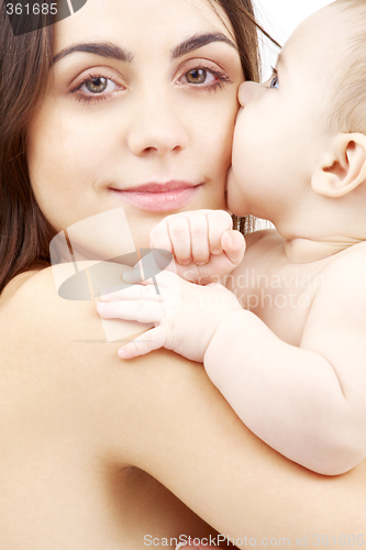 Image of portrait of happy mother with baby