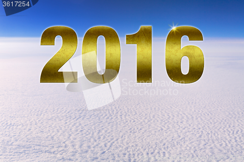 Image of Golden Happy New Year Number 2016 Above Clouds