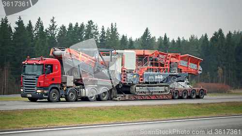 Image of Scania Semi Truck Hauls Mobile Cone Crusher 