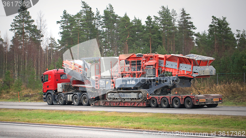 Image of Scania Semi Truck Hauls Mobile Cone Crusher