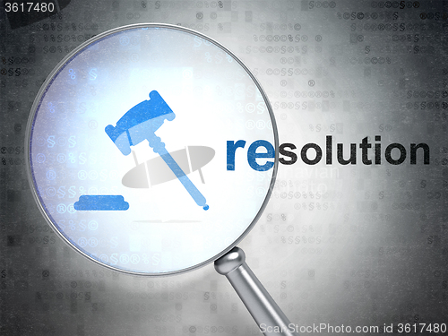 Image of Law concept: Gavel and Resolution with optical glass