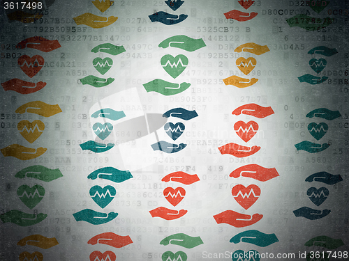 Image of Insurance concept: Heart And Palm icons on Digital Paper background