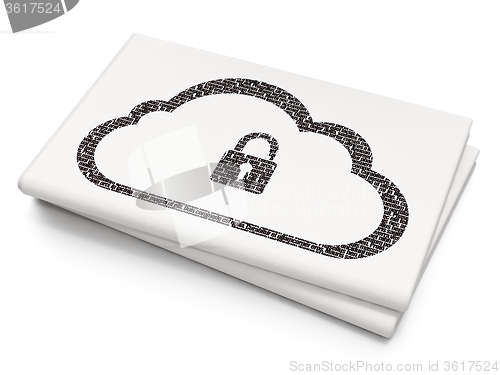 Image of Cloud computing concept: Cloud With Padlock on Blank Newspaper background
