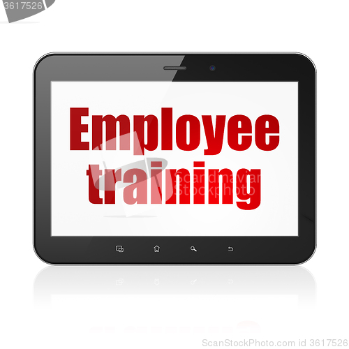 Image of Learning concept: Tablet Computer with Employee Training on display