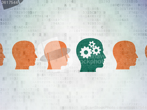 Image of Studying concept: head with gears icon on Digital Paper background