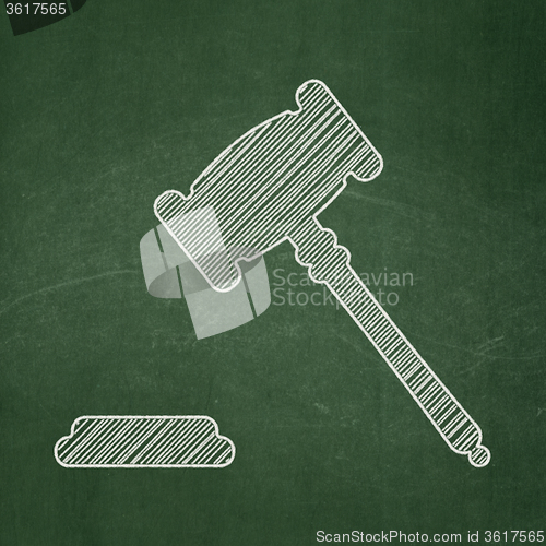 Image of Law concept: Gavel on chalkboard background