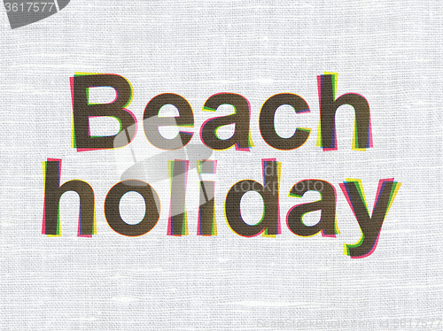 Image of Tourism concept: Beach Holiday on fabric texture background