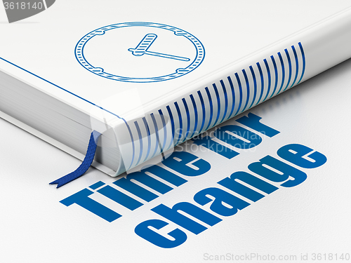 Image of Timeline concept: book Clock, Time for Change on white background