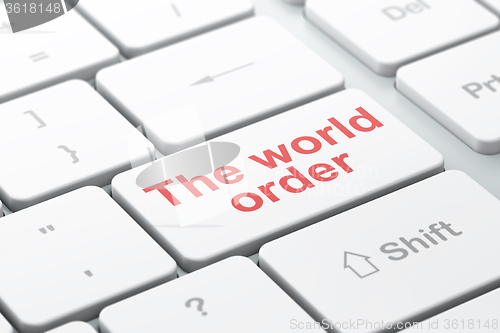 Image of Politics concept: The World Order on computer keyboard background