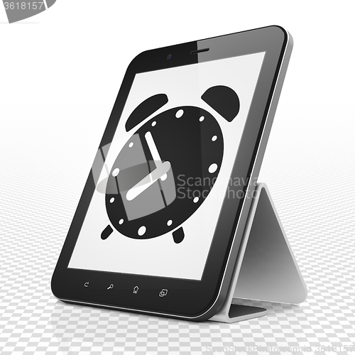 Image of Time concept: Tablet Computer with Alarm Clock on display