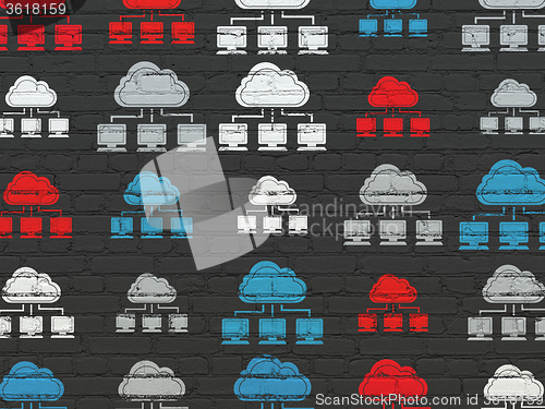 Image of Cloud networking concept: Cloud Network icons on wall background