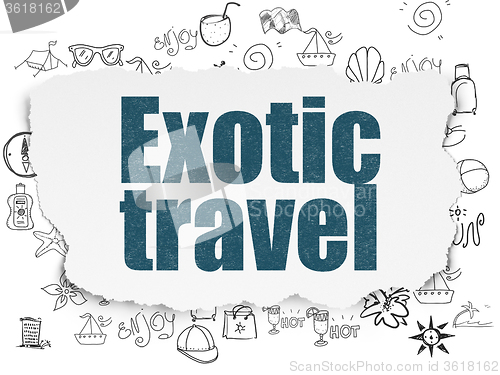 Image of Vacation concept: Exotic Travel on Torn Paper background