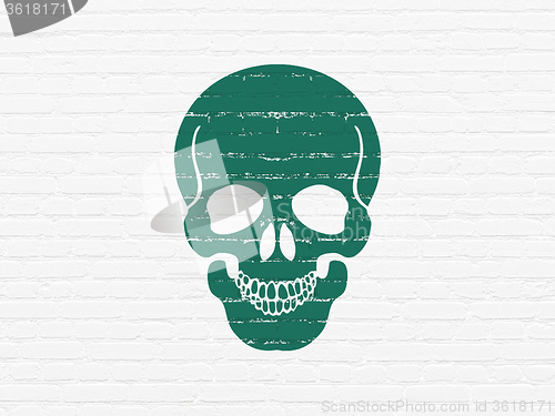 Image of Health concept: Scull on wall background