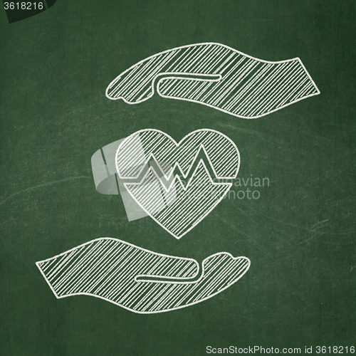 Image of Insurance concept: Heart And Palm on chalkboard background